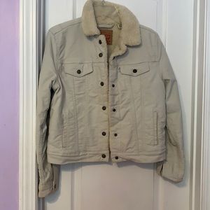 tan denim furry jacket